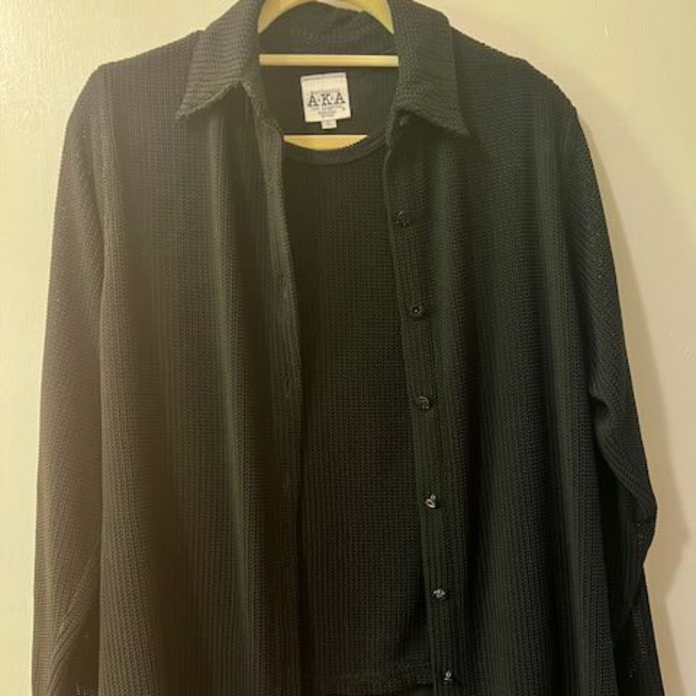 90's Authentic AKA Los Angeles Black Sweater Set Tank & Cardigan L